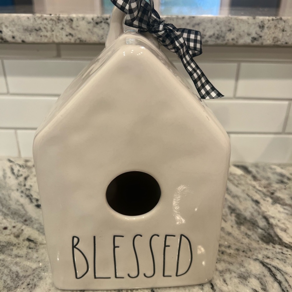 Rae Dunn Cream 'Blessed' Birdhouse with Black Accents